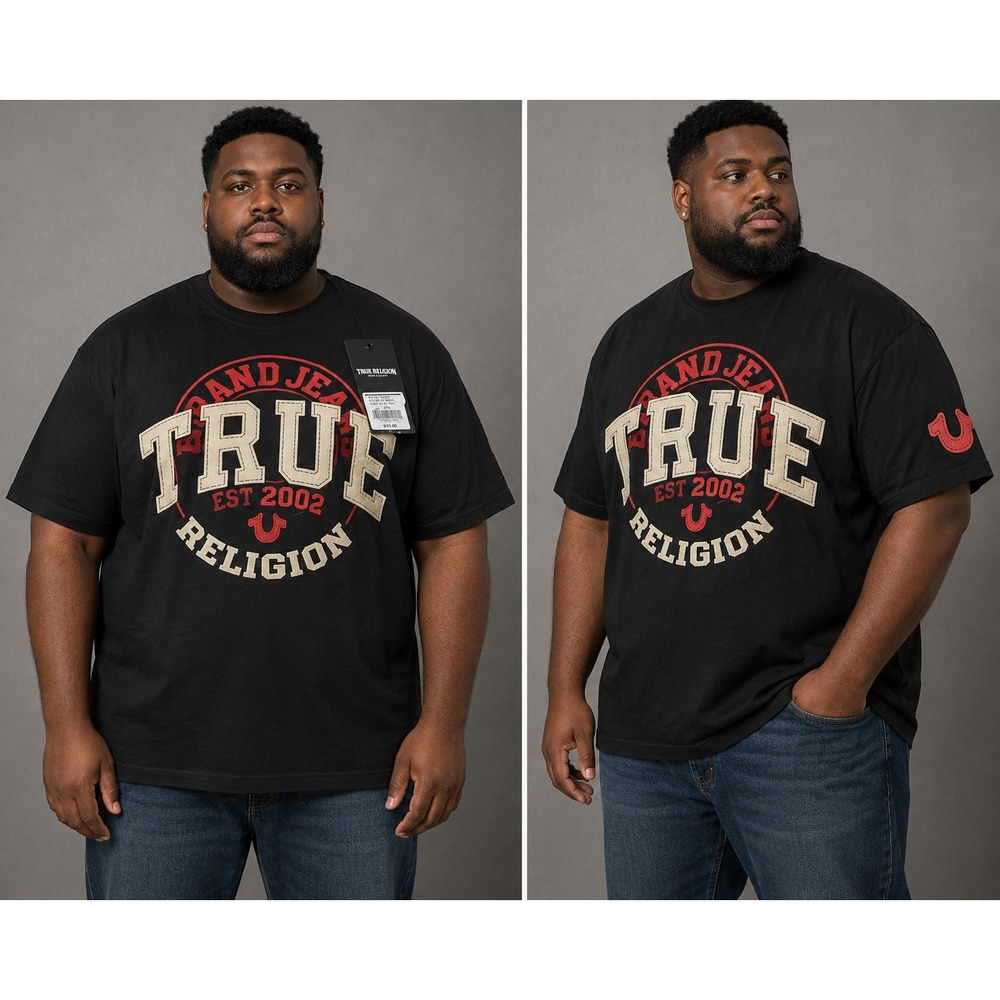 True Religion Mens True Stitch Tee Jet Black Graphic T-Shirt 700837 XXXL NWT